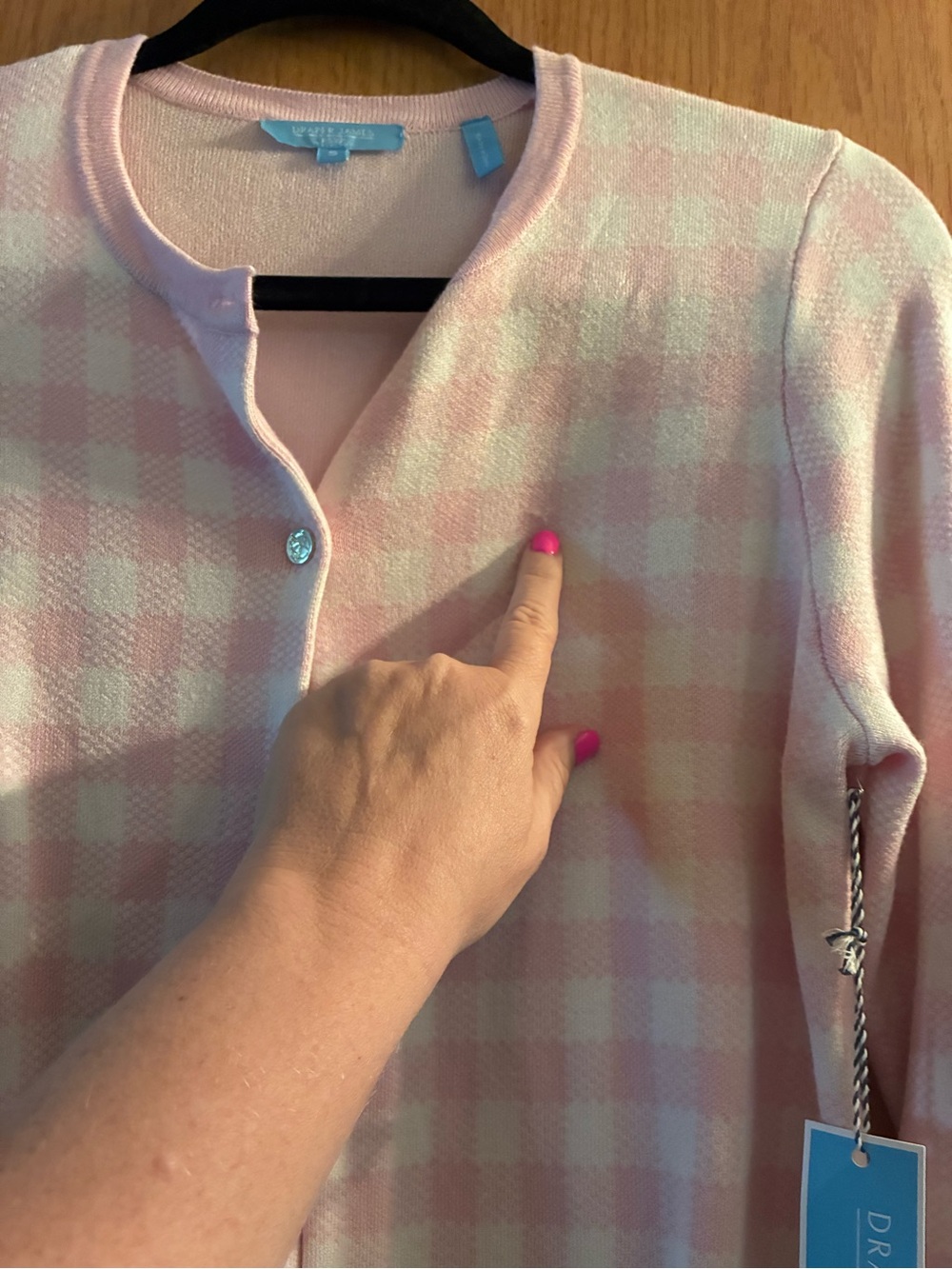 NWT Draper James Pink & Cream Gingham Cardigan - Picture 5 of 6